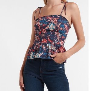 Express floral fitted tie strap peplum cami in galaxy universe print women sizeM